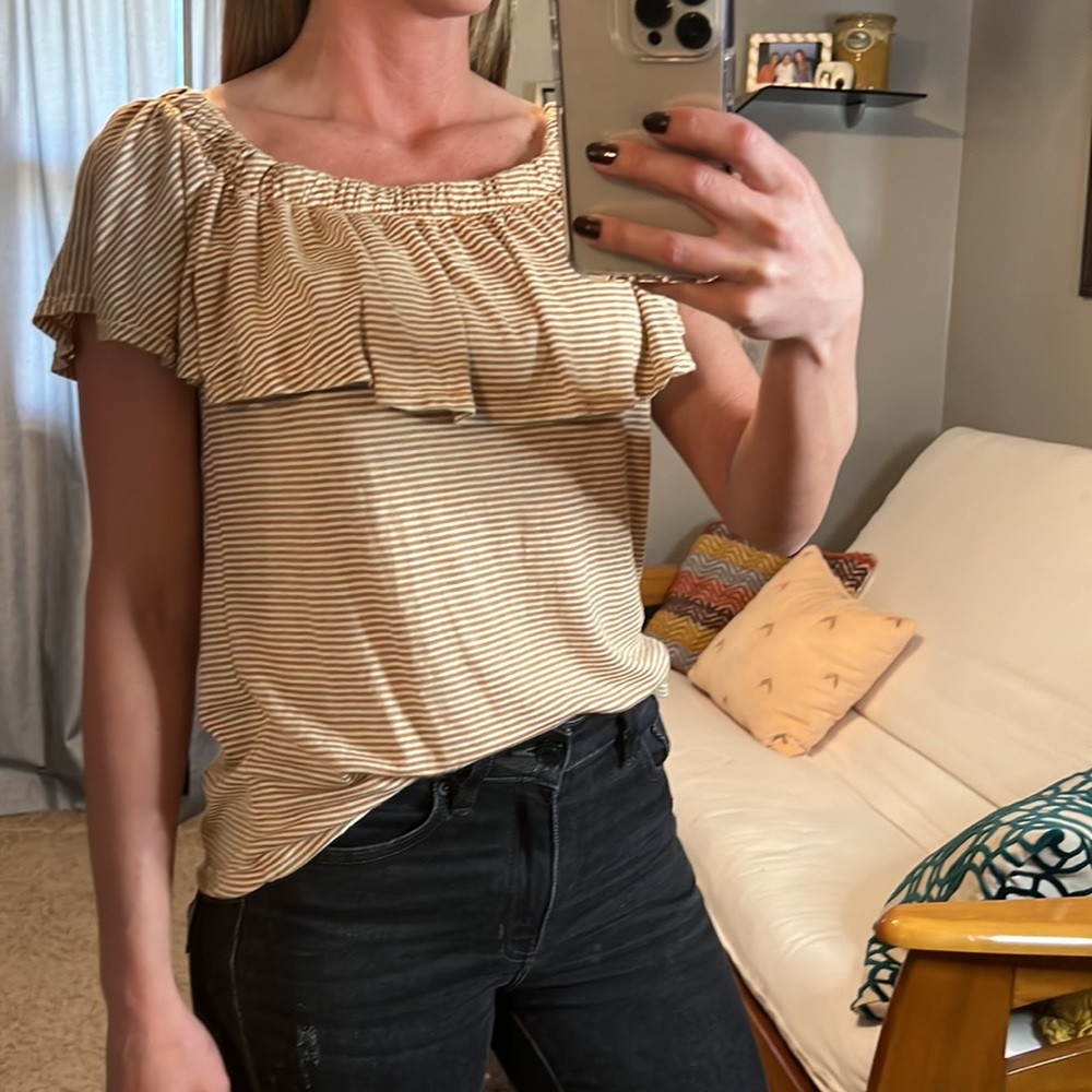 Striped Ruffle Off the Shoulder Top